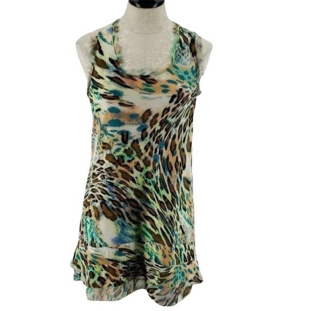 Maloom abstract animal print sleeveless‎ dress rave y2k
